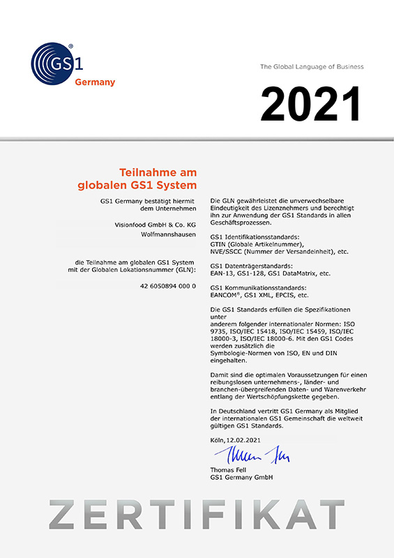 GS1 certification Vision Food