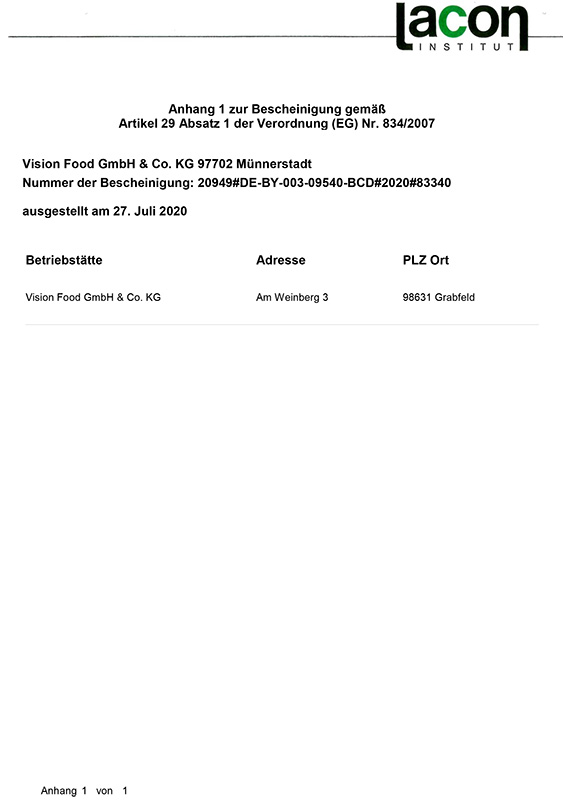 Bio Zertifikat Vision Food
