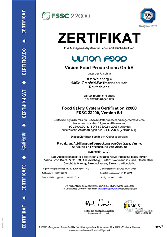 FSSC Zertifikat Vision Food