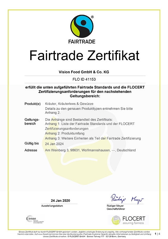 Fairtrade Zertifikat Vision Food