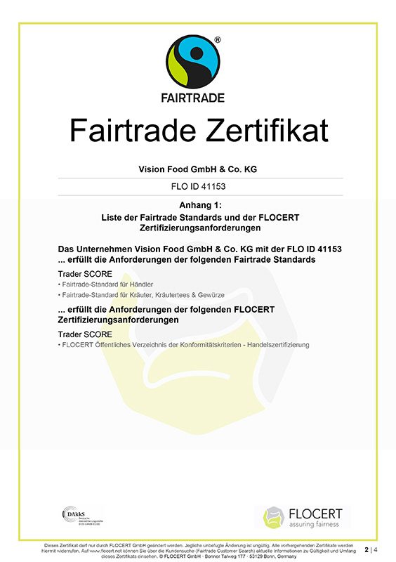Fairtrade Zertifikat Vision Food