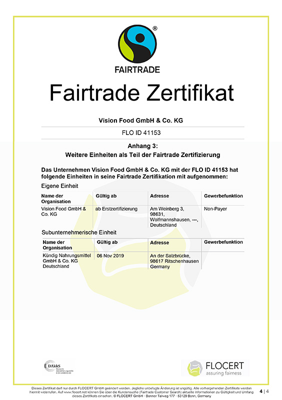Fairtrade Zertifikat Vision Food