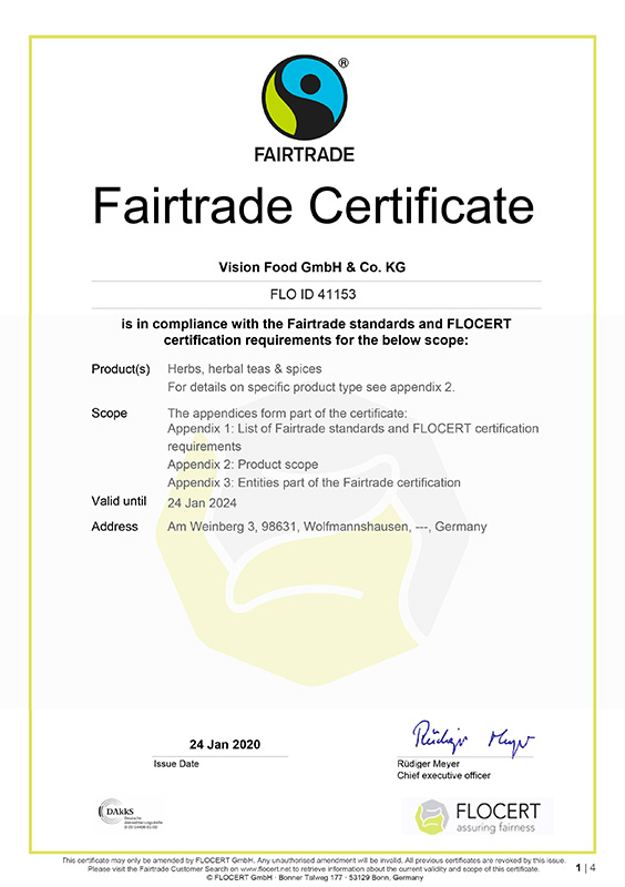 Fairtrade Certificate Vision Food