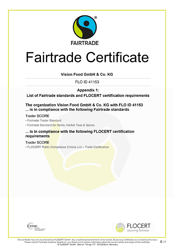 Fairtrade Certificate Vision Food