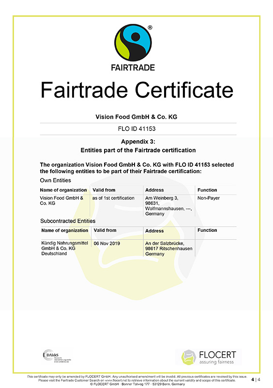 Fairtrade Certificate Vision Food
