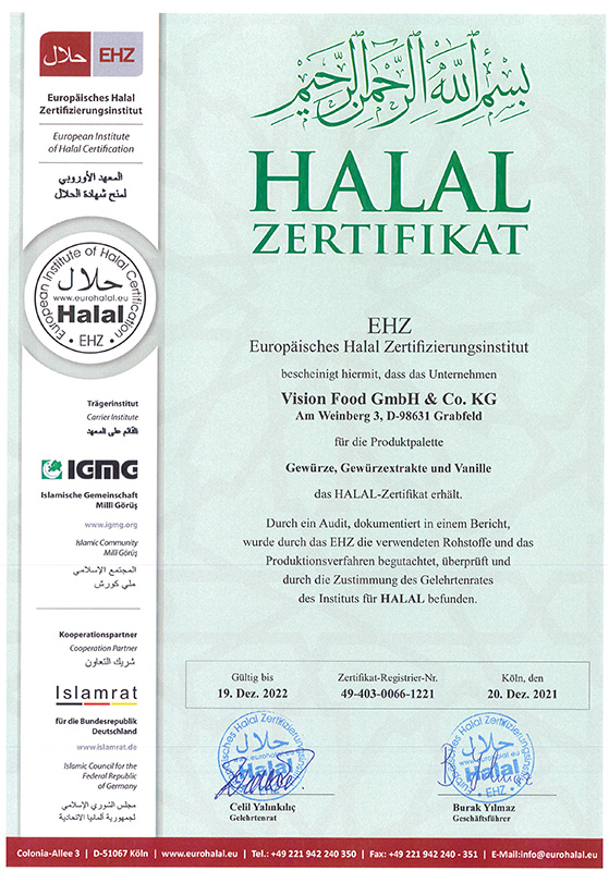 Halal Zertifikat Vision Food