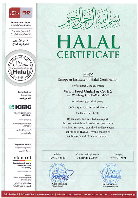 Halal Certificate Vision Food