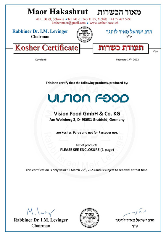 Kosher Zertifikat Vision Food