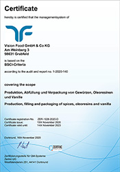 BSCI Certificate Vision Food